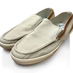Tommy Bahama Canvas Leather Shoes Men’s Size 11, Beige Brown Boat Deck Slip On